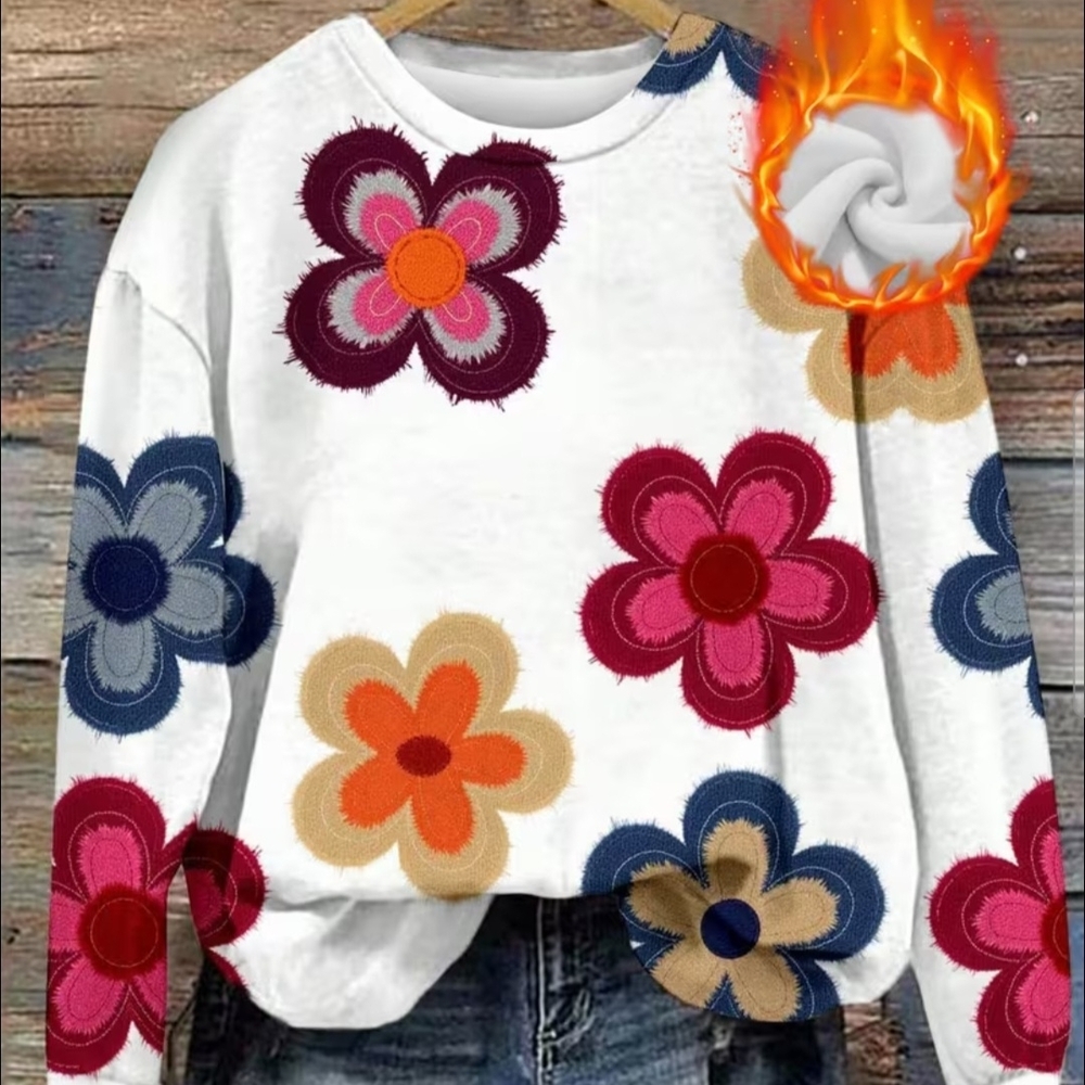 Floral Sweatshirt - White, Red, Blue, Orange